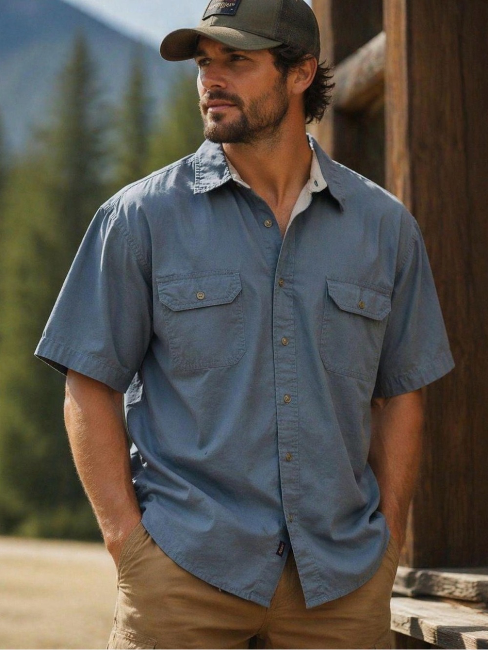 Carhartt Men's Short-Sleeve Utility Work Shirt Slate Blue Gray Sz XL EUC